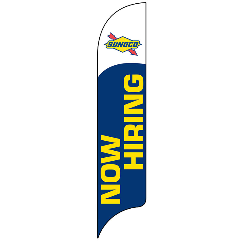 15' Sunoco Now Hiring blue with yellow text AdverSail Flag