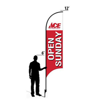 12' Ace Hardware Red Open Sunday AdverSail Flag
