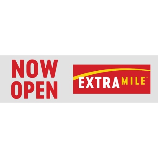 3’ x 10’ ExtraMile White Now Open Vinyl Banner